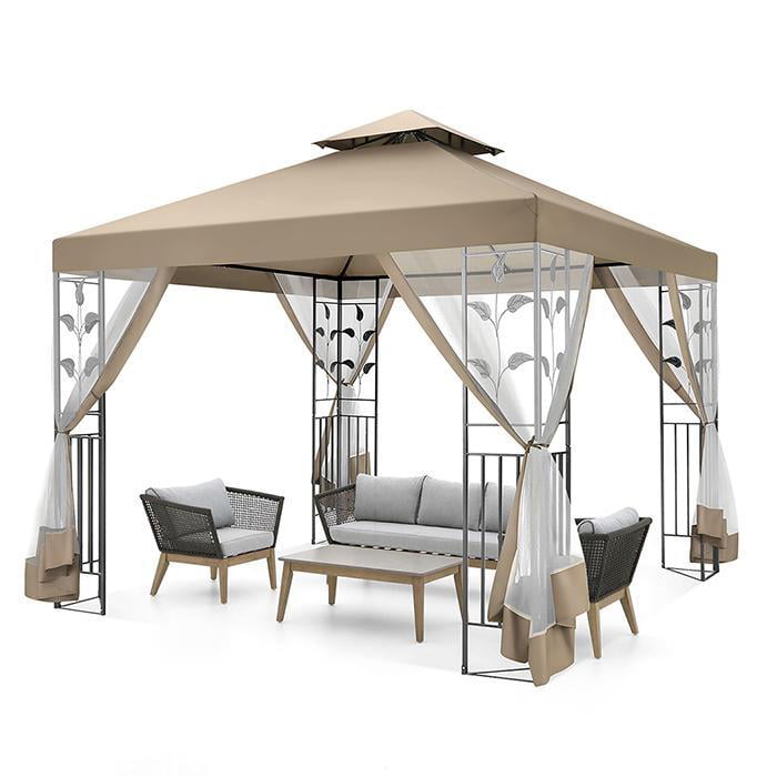 10'X13.3' Outdoor Gazebo Patio, Rain&Sun Protection Gazebo Canopy with Double Eaves, 4 Removable Side Walls, Assembled Style Canopy Tent Suitable for Yard, Garden, Beach