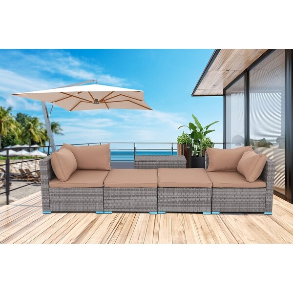 5piece Patio Furniture Wicker Sectional Sofa Set with Cushions