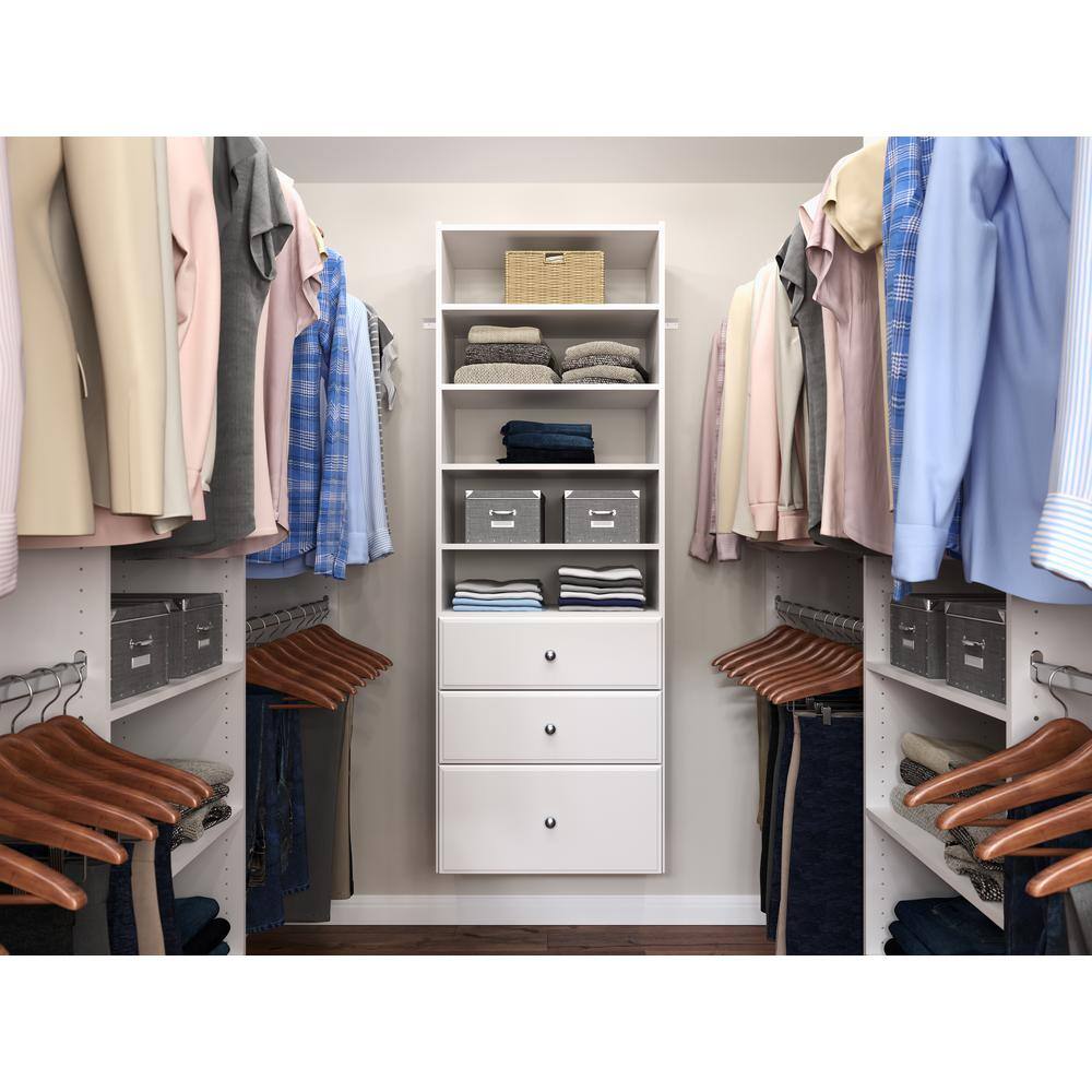 Closet Evolution Premier 25 in. W Classic White Tower Unit Wall Mount 6-Shelf Wood Closet System WH30