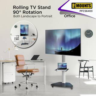 ProMounts Rolling TV Floor Stand Mount For 32-80 In. Height Adjustable Portrait to Landscape TV Cart PFCS6403