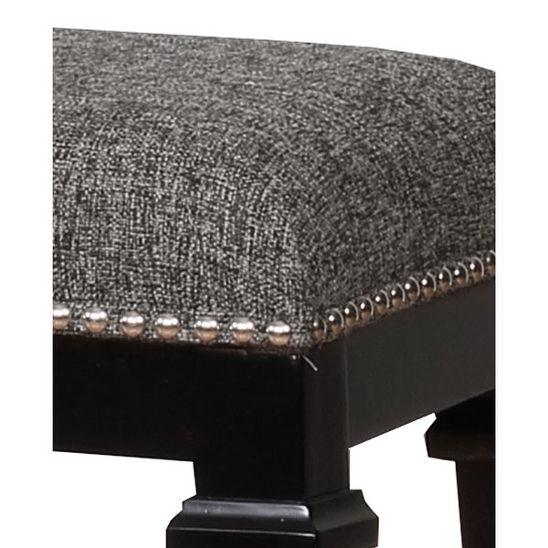 Transitional Wooden Counter Stool with Nailhead Trims， Black and Gray