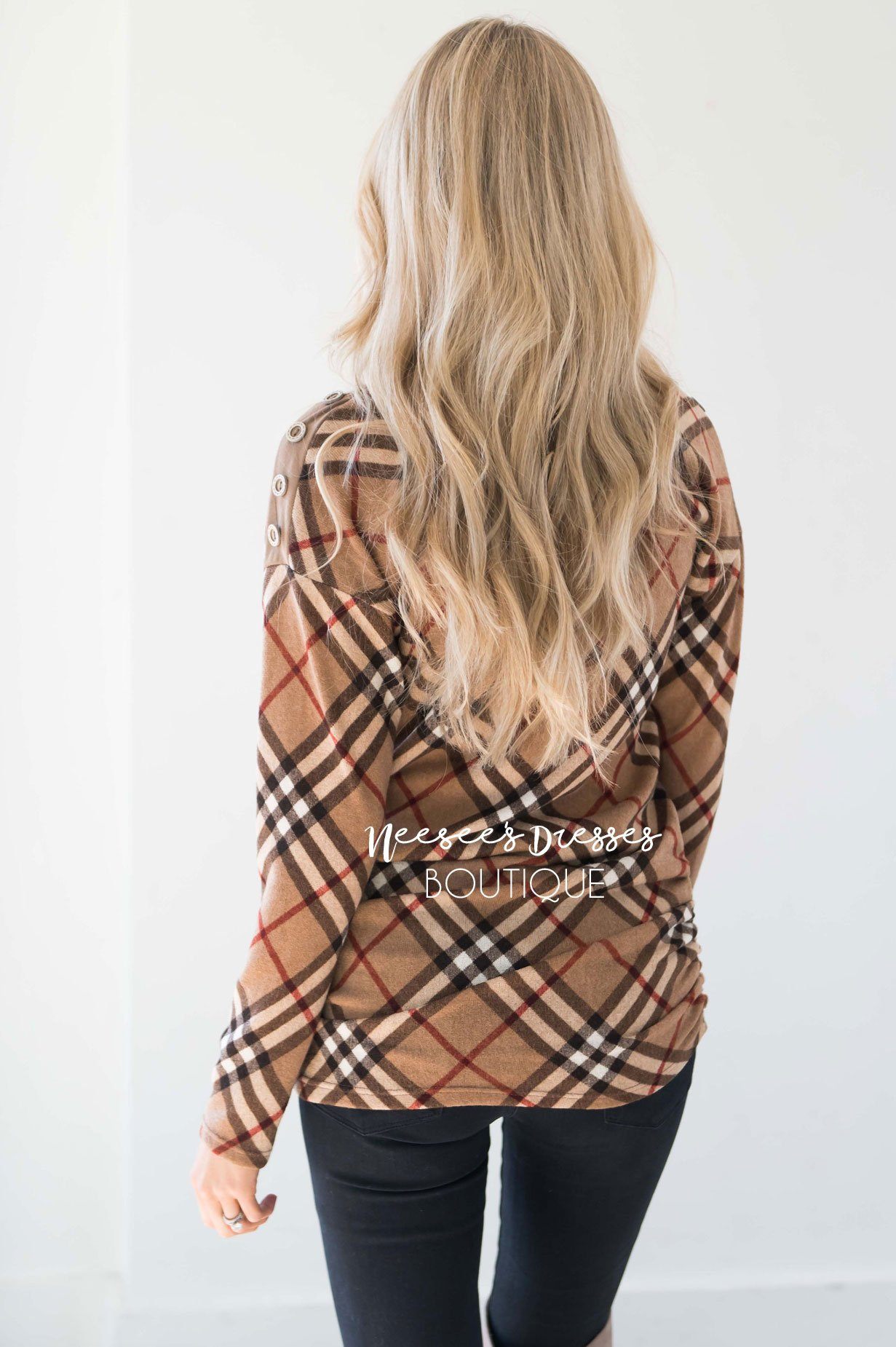 Plaid Sweater with Button Shoulders