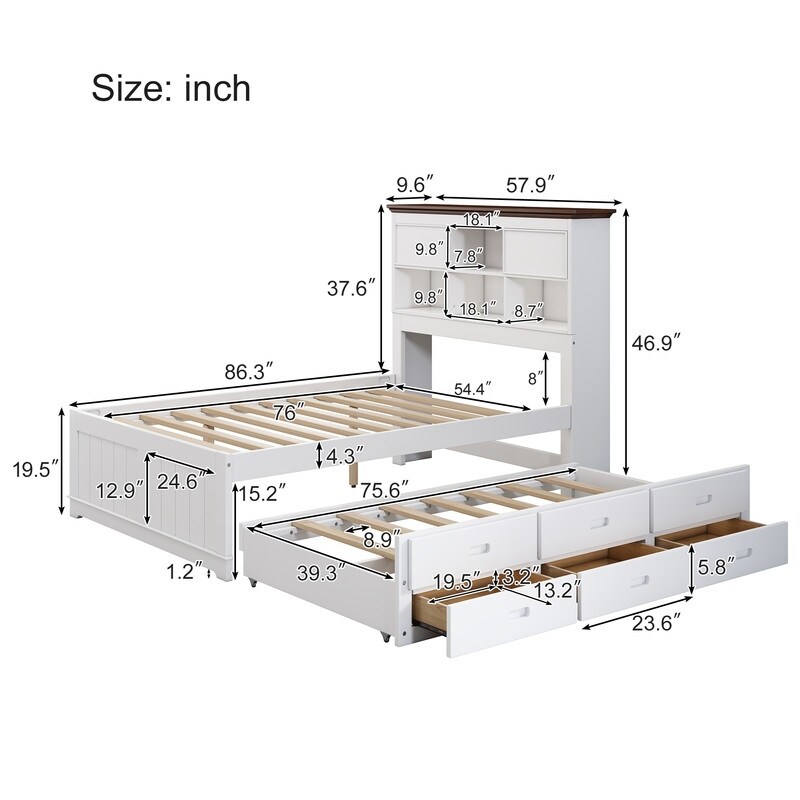 2 Pieces Wooden Captain Bedroom Set  Twin/Full Captain Platform Bed with Trundle and Nightstand