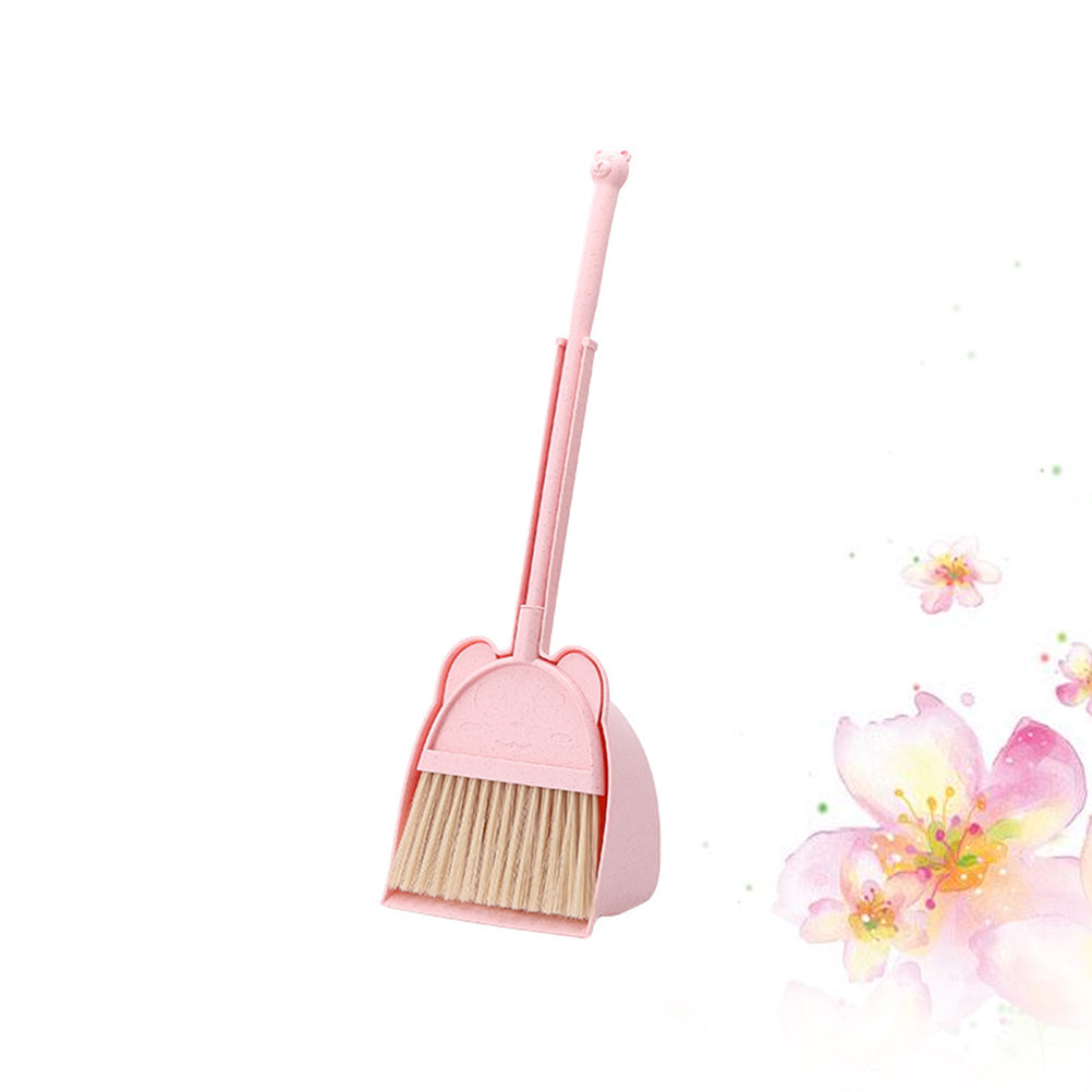 Detachable Children Broom Dustpan Set Bear Pattern Mini Education Kids Pretend Play Props Sweeping House Cleaning Toys (Pink)