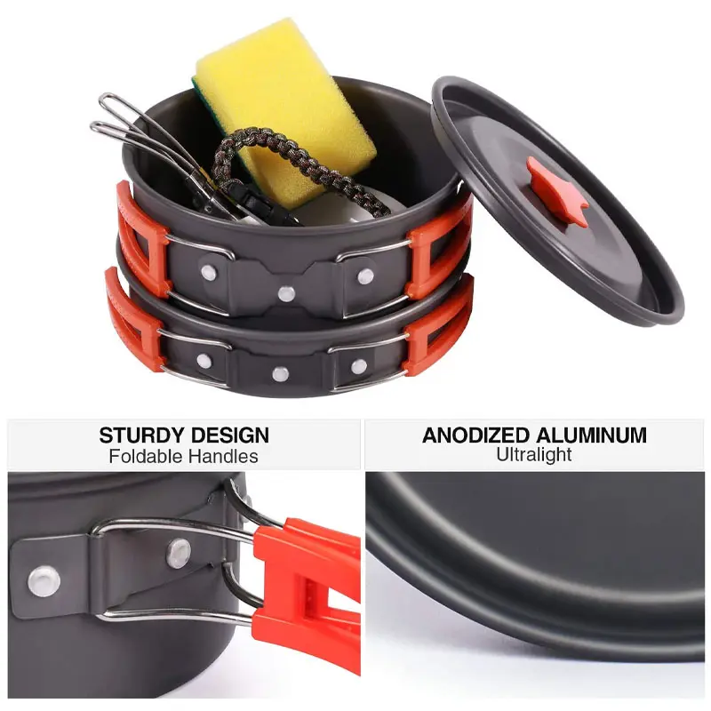 High Quality Aluminium Survival Cooking Gear Lightweight Cookware Outdoor Camping Cookware Set