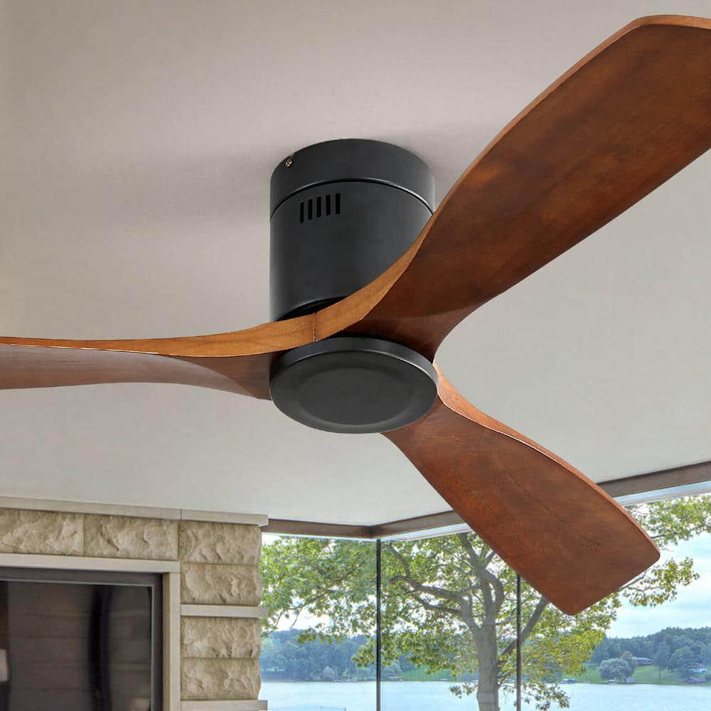 CIPACHO 52 in Indoor Walnut Color Noiseless Reversible Motor Ceiling Fan with Remote and 3 Carved Wood Fan Blade