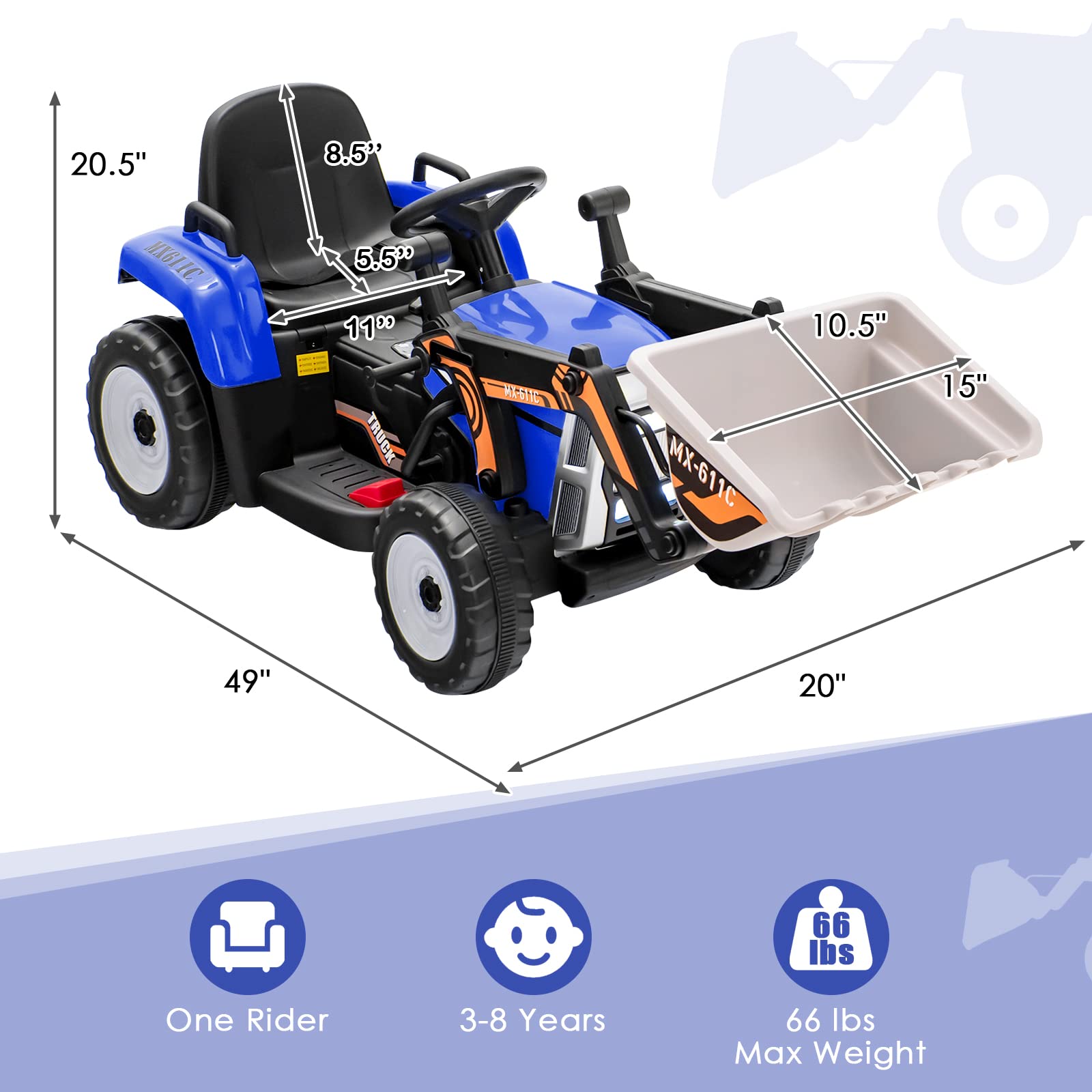 Costzon Ride on Car, 12V Excavator with Remote Control, Battery Powered Construction Vehicle