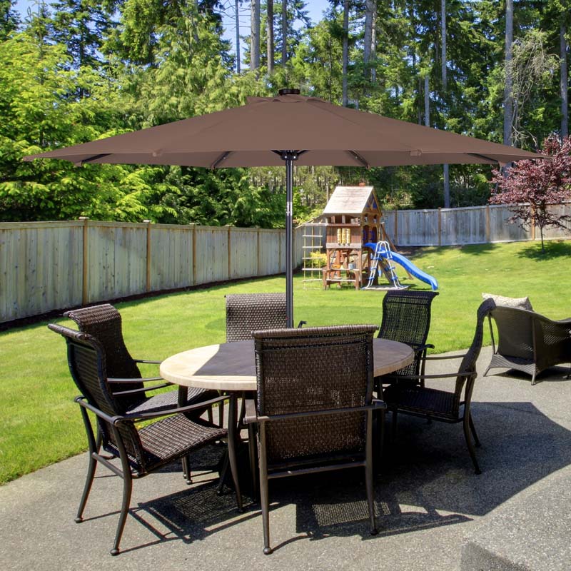 10 FT Outdoor Market Patio Umbrella with Solar LED Lights & Crank, Easy Tilt Table Umbrella for Deck Pool