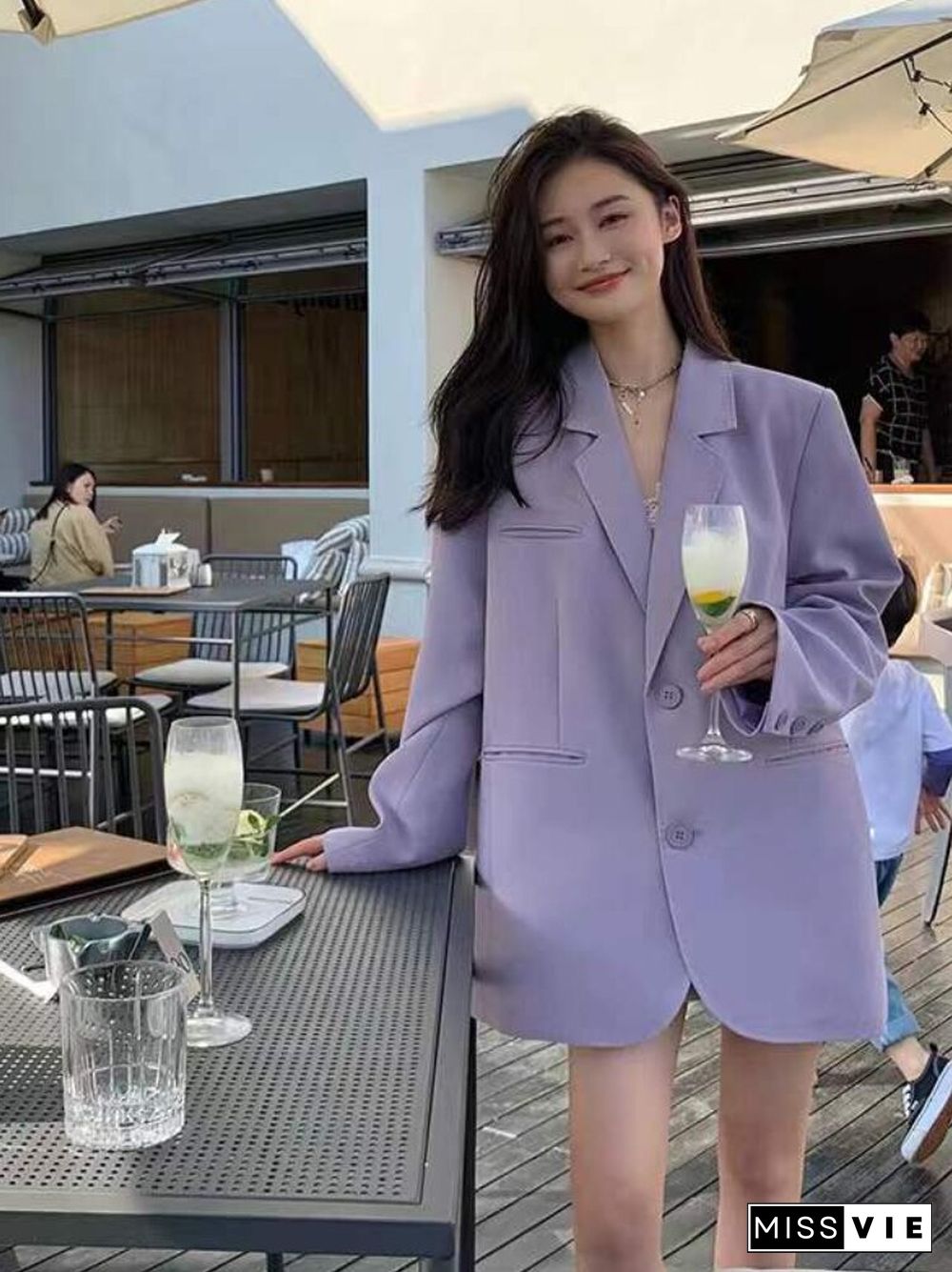 Purple Suit Jacket Women's New Korean Version Oversize Design Casual Suit All Match Fashion Blazer Mujer Office Lady Coat