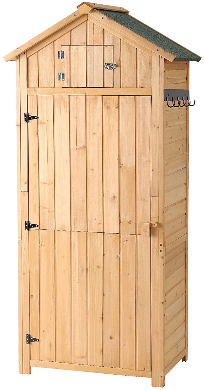 LVUYOYO Garden Storage Shed - Outdoor Wooden Tool Storage Cabinet - Arrow Tool Shed Organizer Fir Wood Lockers for Home, Lawn, Yard