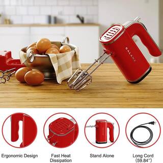 Galanz 5 Speed 150-Watts Retro Hand Mixer with Storage Base in Hot Rod Red 985120367M