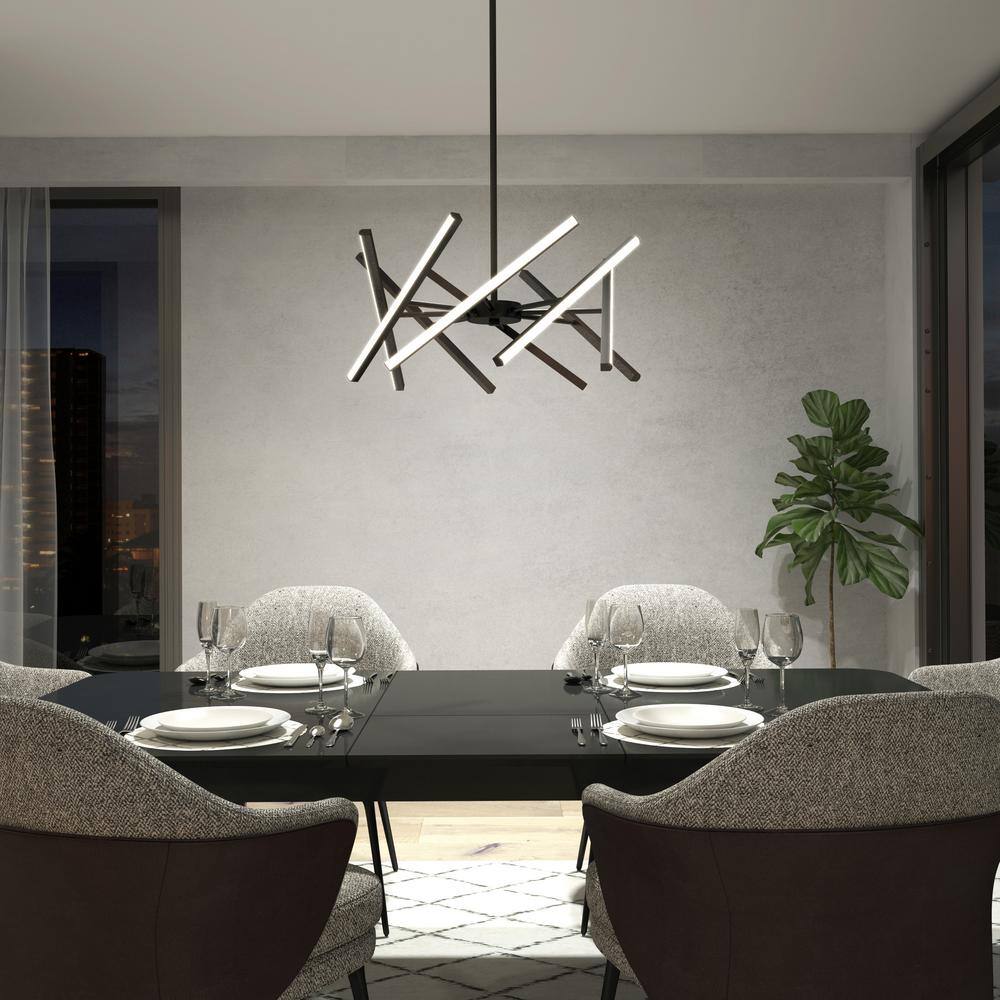 Artika Malibu 30-Watt Integrated LED Black 3 CCT Modern Hanging Pendant Chandelier Light Fixture for Dining Room or Kitchen PDT-MUC-HD2BL