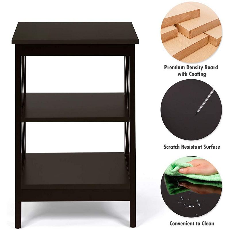 2 Piece 3-Tier X-Design Nightstands with Storage Shelves for Living Room Bedroom