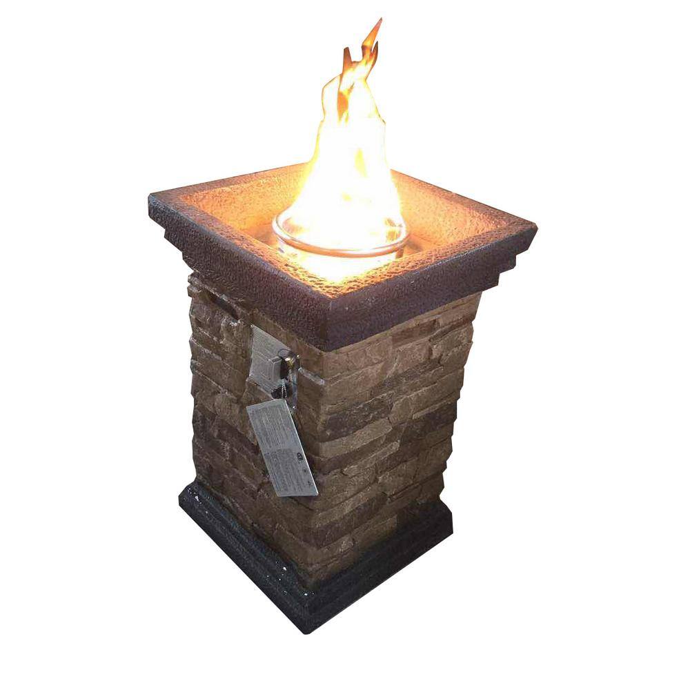 Teamson Home 20 in. Outdoor Square Slate Rock Gas Fire Pit HF29402A