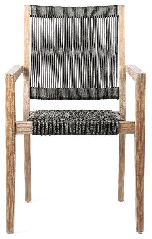 Madsen Outdoor Patio Charcoal Rope Arm Chair in Natural Acacia Finish   Set...   Contemporary   Outdoor Dining Chairs   by BisonOffice  Houzz