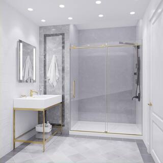 ANZZI Leon 60 in. x 76 in. Frameless Sliding Shower Door in Brushed Gold with Handle SD-AZ8077-02BG