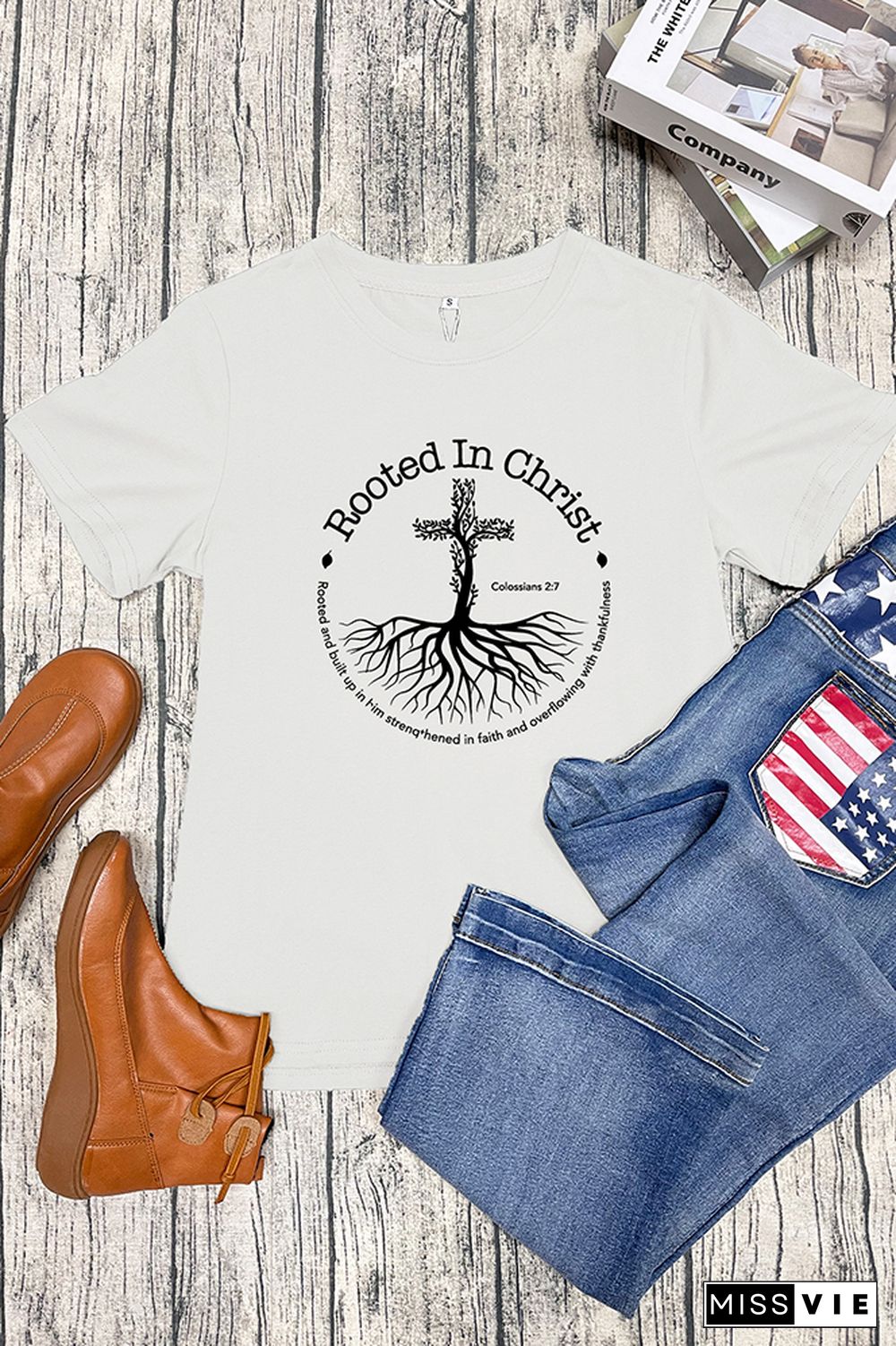 Rooted In Christ Bible Verse Colossians 27 Short Sleeve Graphic Tee Wholesale