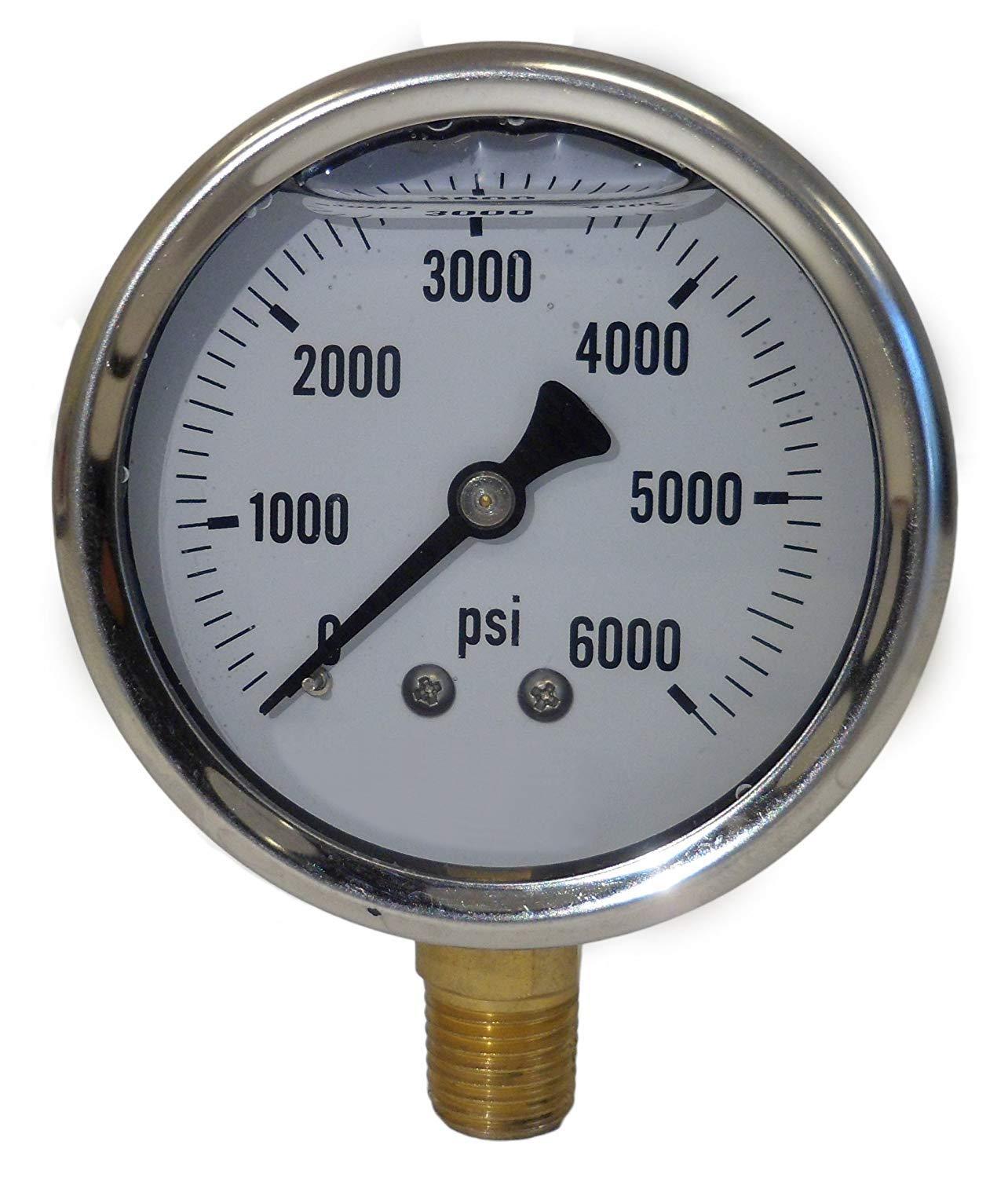 Ultimate Washer UW16-PW173B Pressure Gauge & Adaptor for Pressure Washers, Stainless Steel, 6000 PSI Rated