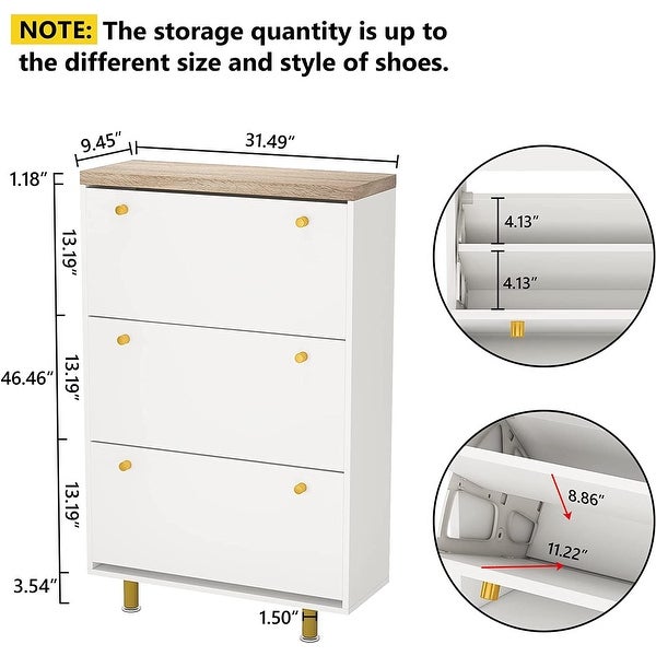 3 Drawer Shoe Cabinet with Flip Door for Entryway - - 36222132