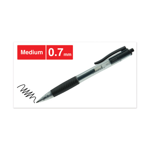 Universal Comfort Grip Retractable Gel Pen， 0.7mm， Black Ink， Smoke Barrel， Dozen (39912)