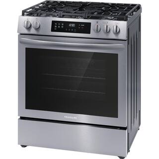 Frigidaire 30 in. 5 Burners Slide-In Front Control Gas Range with Convection in Stainless Steel FCFG3083AS