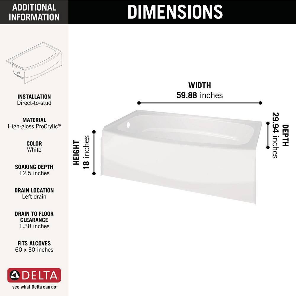 Delta Classic 400 Curve 30 in. x 60 in. x 80 in. Bath and Shower Kit with Left-Hand Drain in White BVS400CL