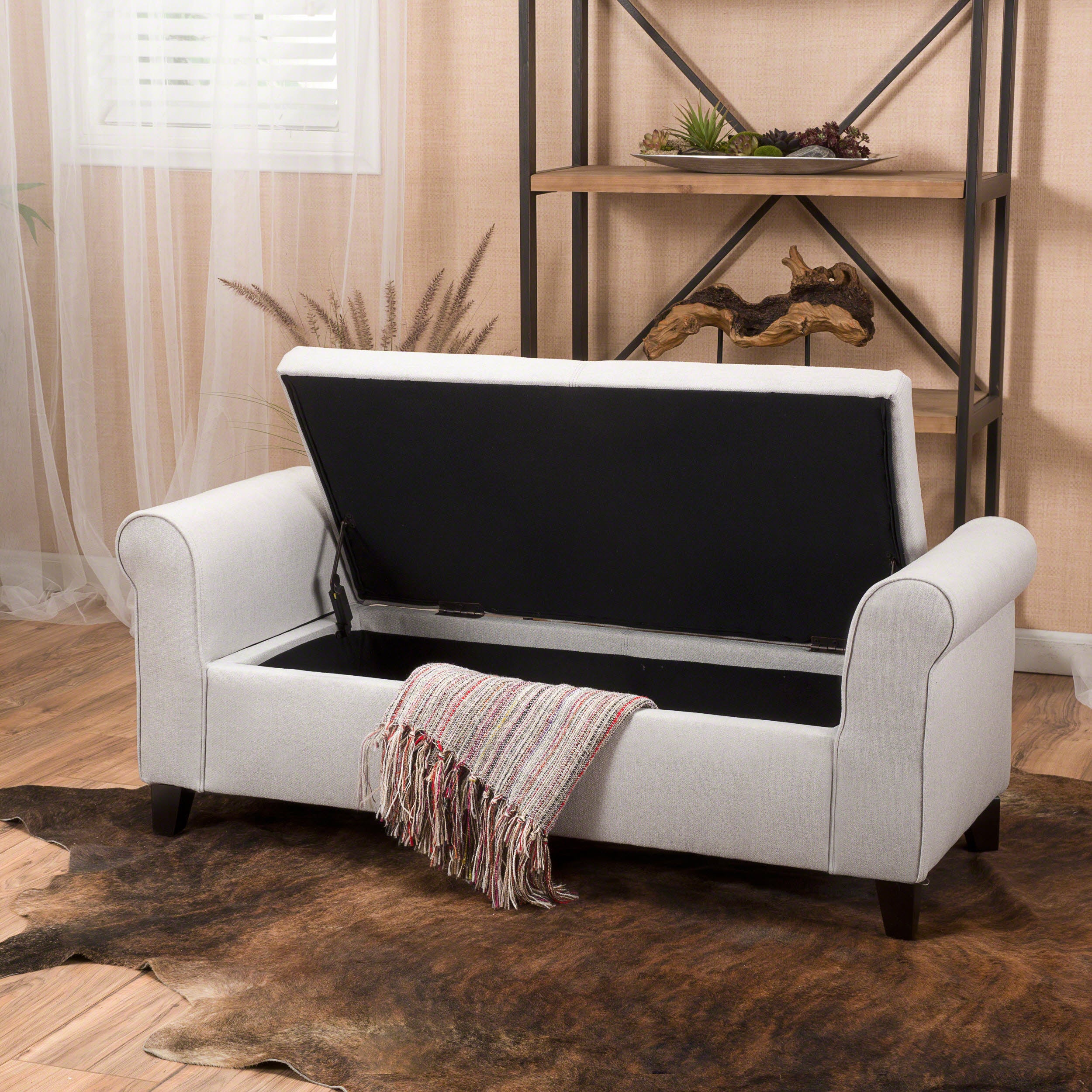 Danbury Contemporary Fabric Upholstered Storage Ottoman Bench with Rolled Arms