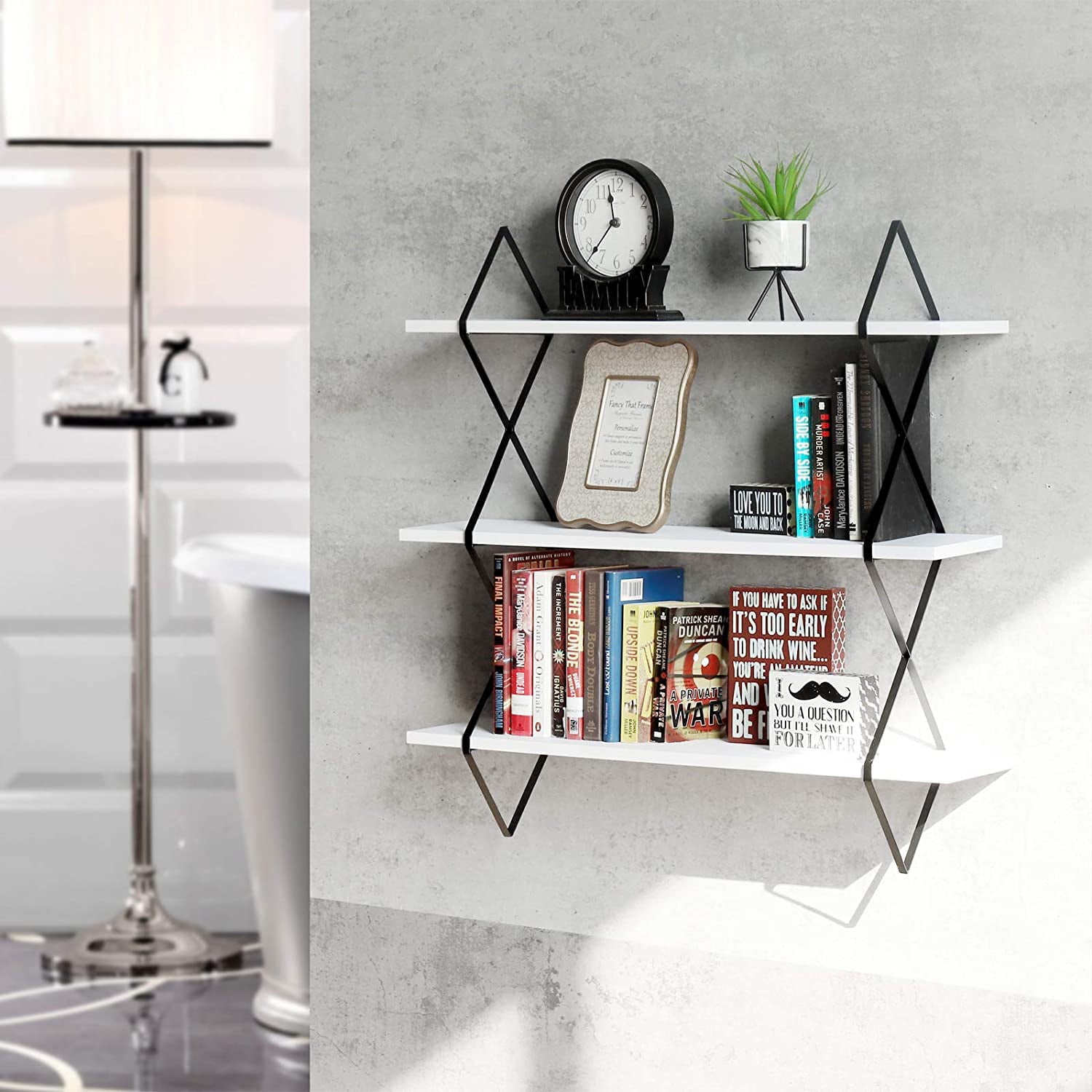 WELLAND 3-Tier 24'' Wood Modern Floating Shelves Wall Mount Hanging Display Shelves Bookshelves, White Finish