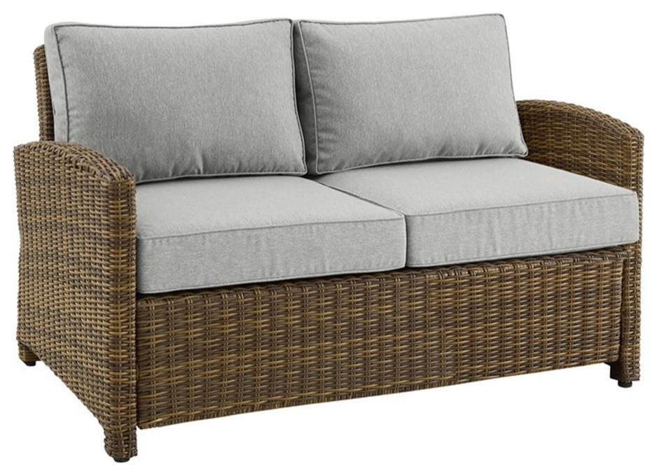 Bradenton Outdoor Wicker Loveseat With Cushions   Tropical   Outdoor Loveseats   by Homesquare  Houzz