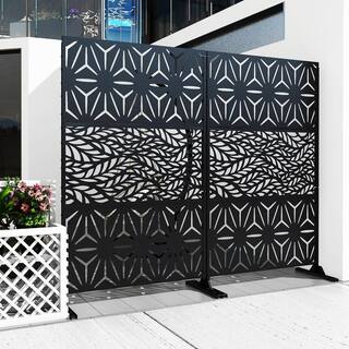 Uixe UIXE 76 in. Galvanized Steel Garden Fence Outdoor Privacy Screen Garden Screen Panels in Black (2-Pack) OS05-2SET-Black