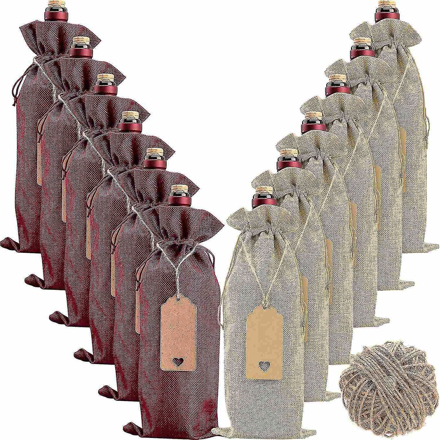 Burlap Wine Bags Wine Gift Bags， 12 Pcs Wine Bottle Bags With Drawstrings， Tags and Ropes