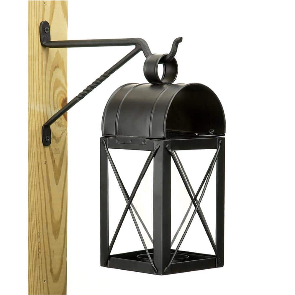 ACHLA DESIGNS 7 in. Tall Black Powder Coat Metal Lantern Brackets with 2-Legs and Decorative Twist (Set of 2) B-35-2