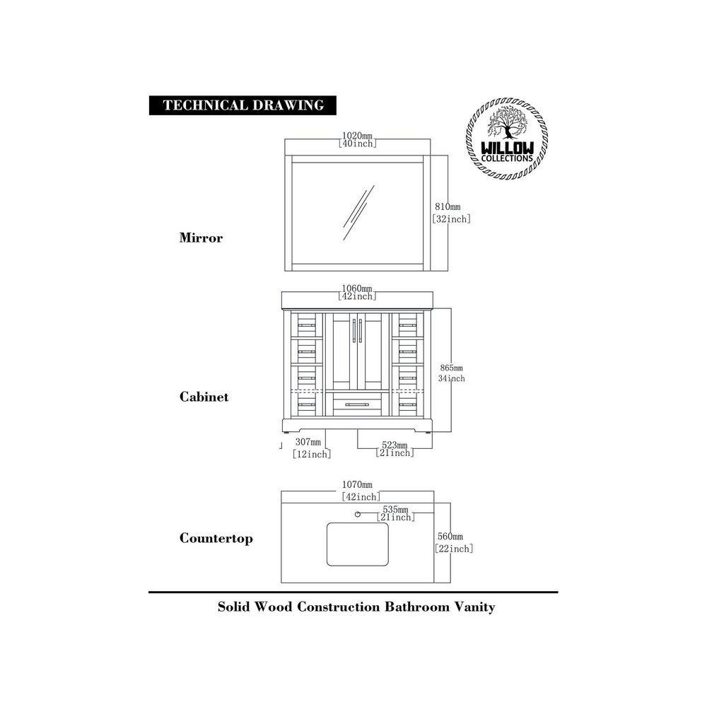 Willow Collections Boston 42 in. W x 22 in. D x 36 in. H Single Sink Bath Vanity in Evergreen with 2 in. Pearl Gray Quartz Top BST_EGN_LH_GR_42