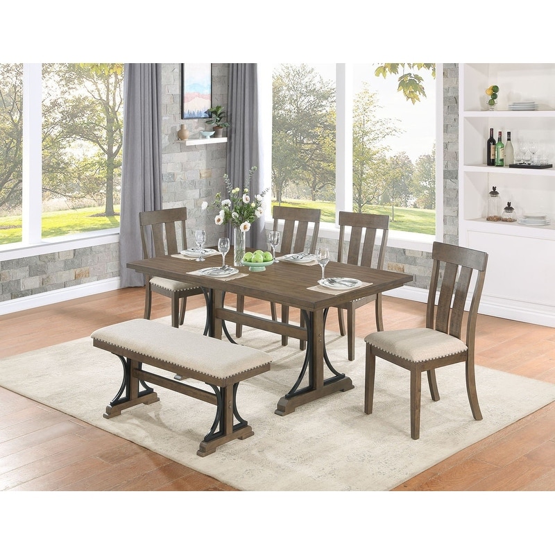 Best Quality Furniture Rustic Brown Oak Dining Sets