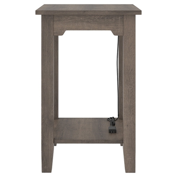 Wooden Side End Table with 2 USB Ports and Power Cord， Weathered Brown - 24 H x 16 W x 16 L