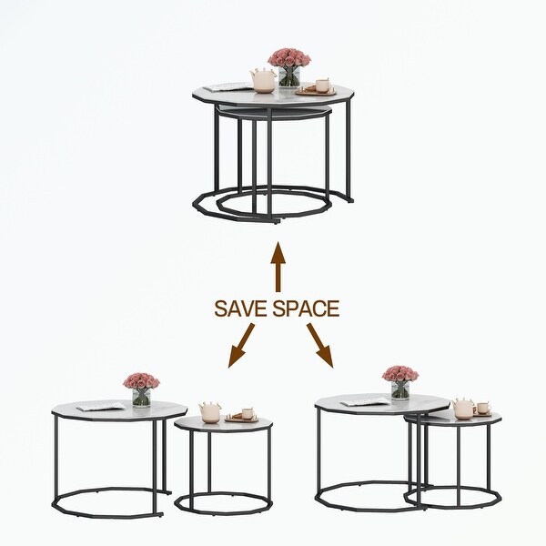 Marble Coffee Table 12-gon Shape，Artificial Marble Top and Metal Legs