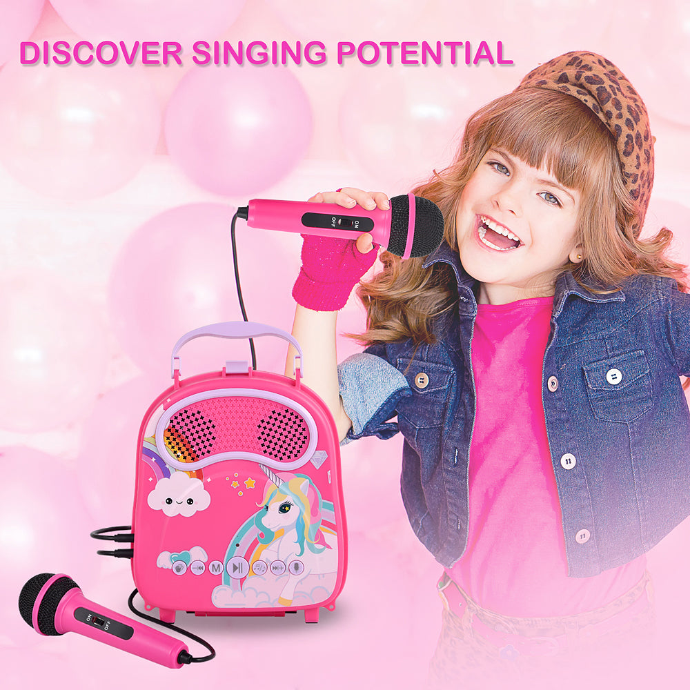 Kids Karaoke Machine for Girls Boys with 2 Microphones Toddlers Bluetooth Karaoke Toy for Singing Portable Children Karaoke Speaker with Voice Changer for Christmas Holiday Birthday Gift