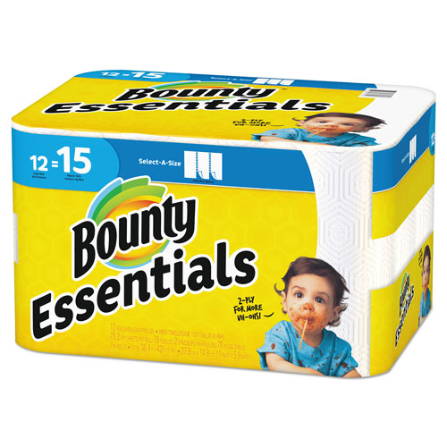 Procter and Gamble Bounty Essentials Select A Size Paper Towels | White， 12 Rolls， 78 Sheets Per Roll， 936 Sheets Total | PGC75720