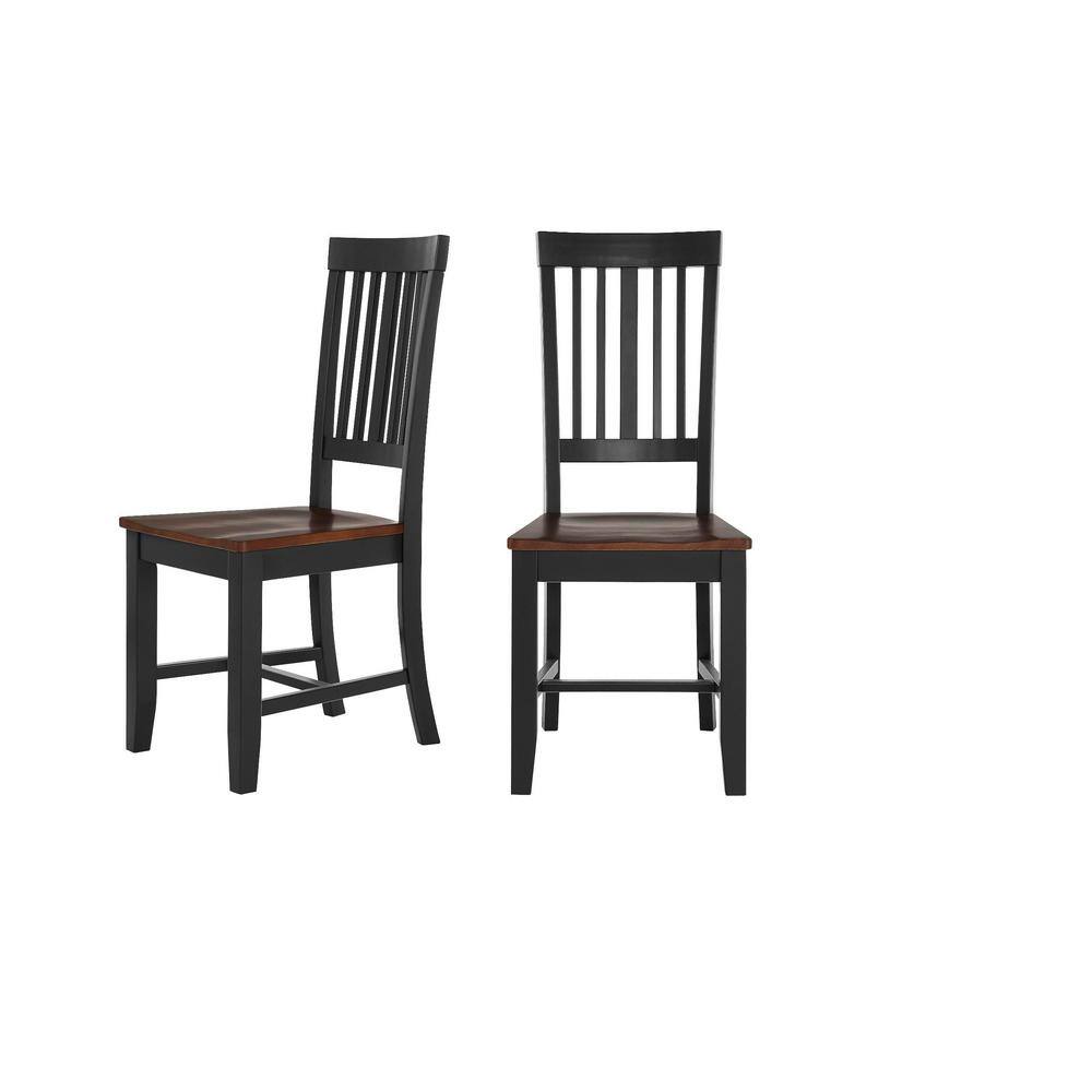 StyleWell Scottsbury Charcoal Black Wood Dining Chair with Slat Back and Walnut Brown Seat (Set of 2) DC 2004 CHR-B-W