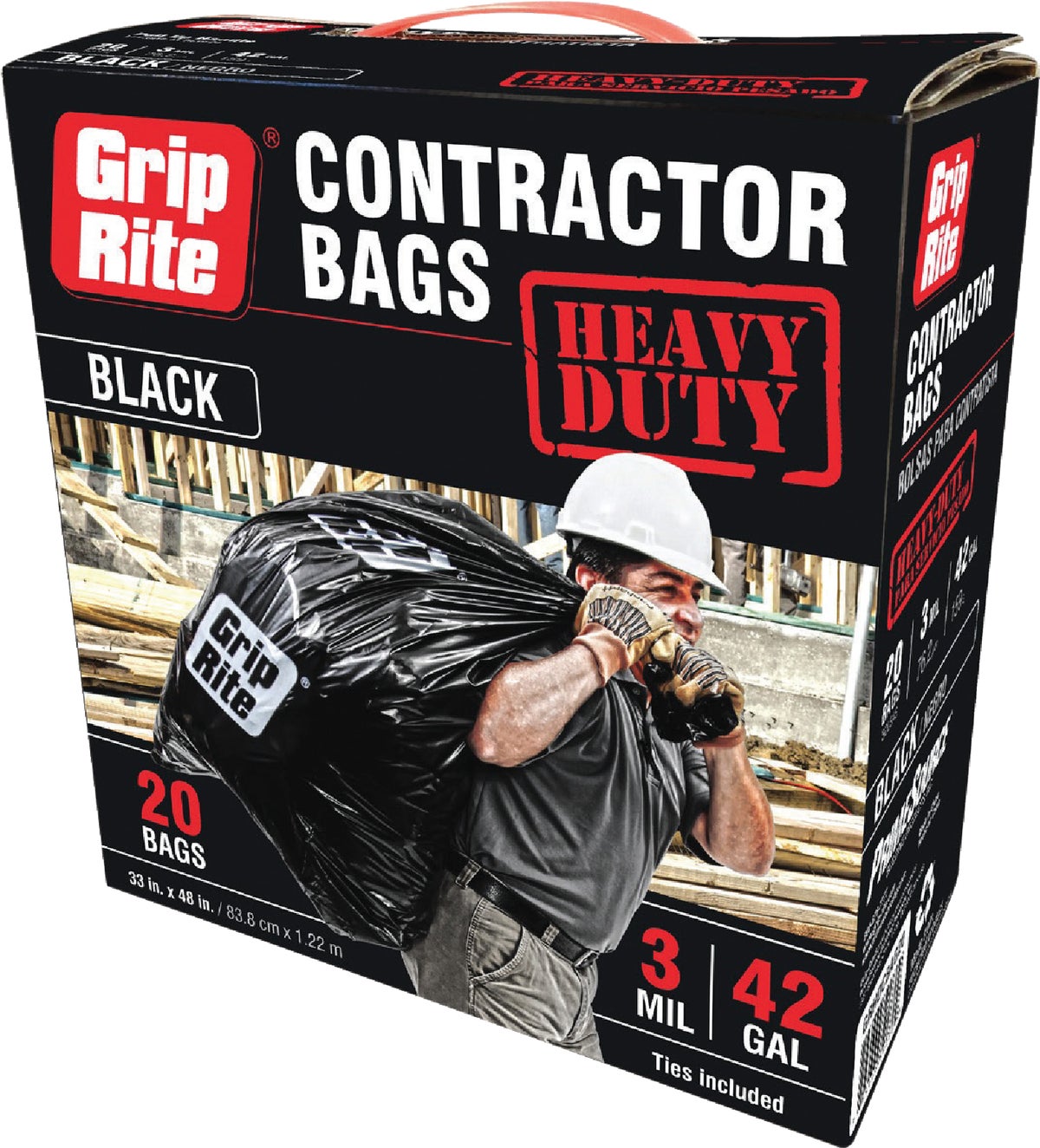 Grip-Rite Heavy-Duty Contractor Trash Bag 42 Gal. Black