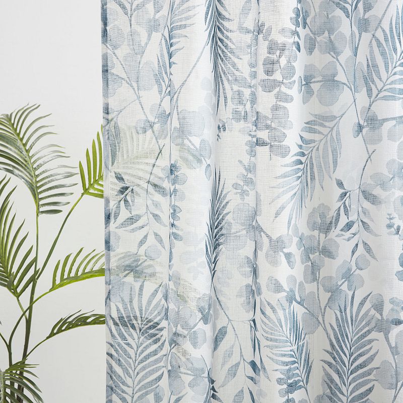 Madison Park Tulia Botanical Printed Texture Sheer 2-Pack Rod Pocket Window Curtain Panels