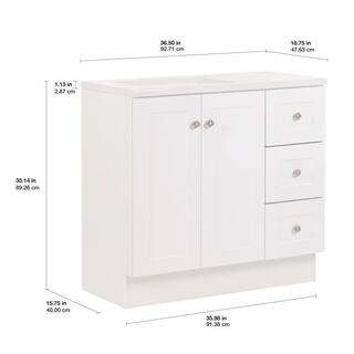 Glacier Bay Bannister 36.5 in. W x 18.75 in. D x 35.14 in. H Bath Vanity in White with White Cultured Marble Top BA36P2-WH