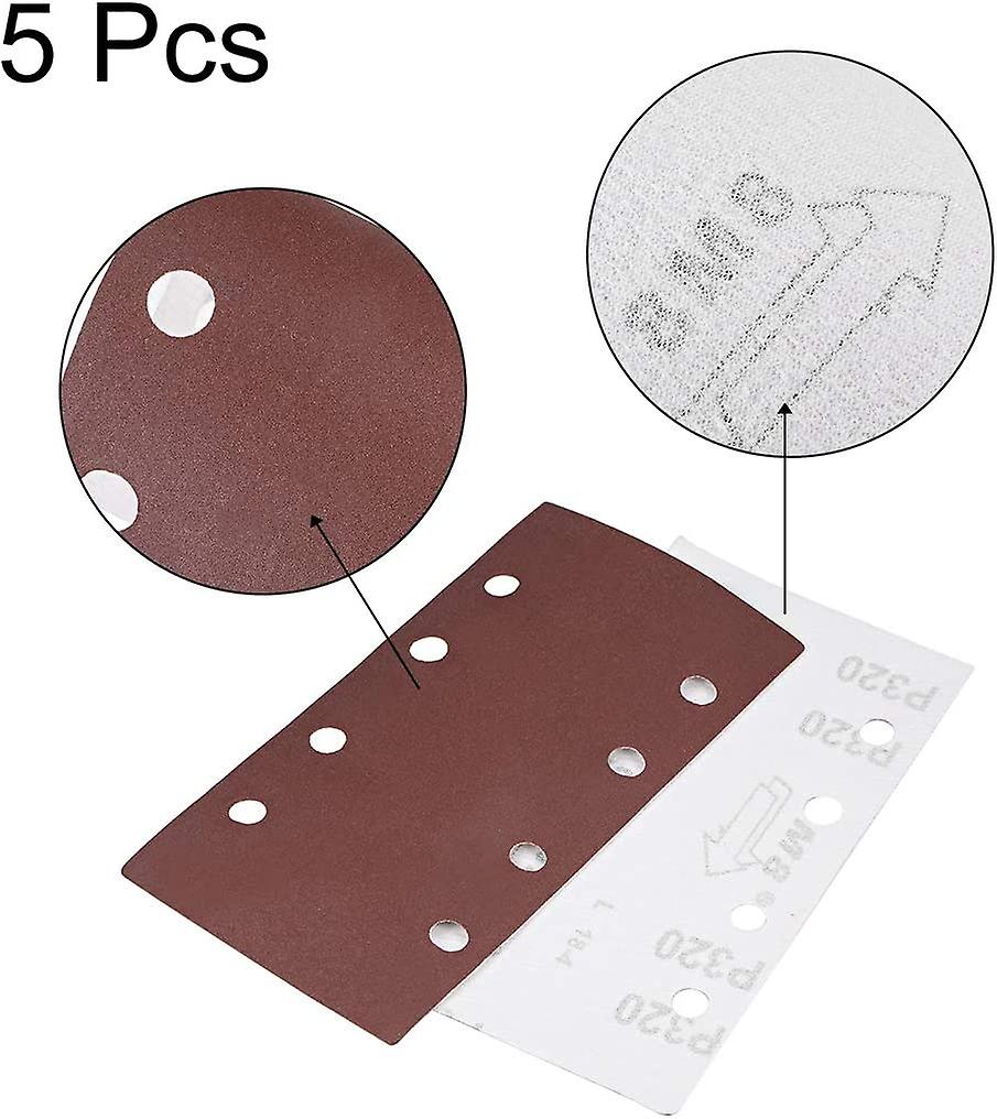 320 Grit 1/3 Sanding Sheet Sander Sandpaper Hook And Loop Pads 8 Hole 5pcs