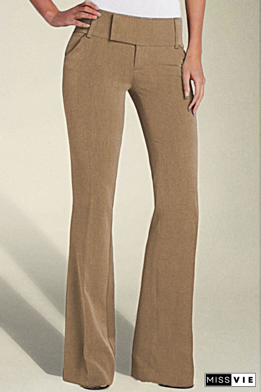 Solid Slant Pocket Low Rise Flare Pants