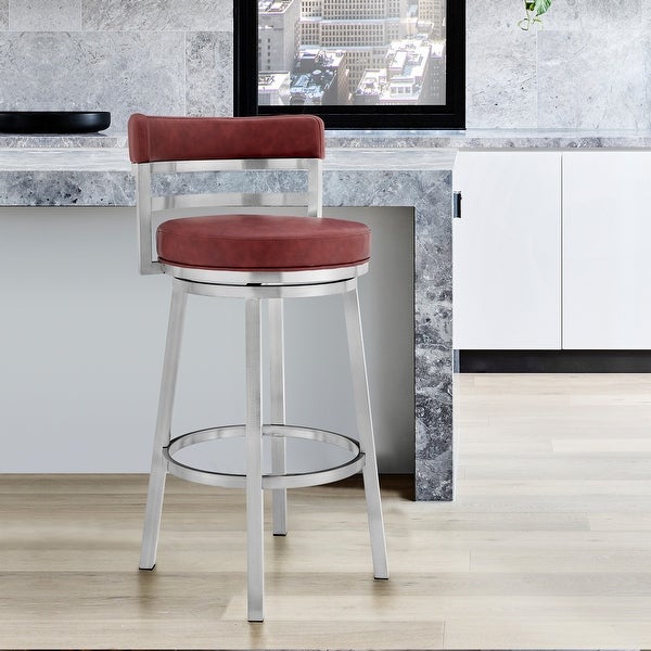 Madrid Modern Swivel Counter/Bar Stool in Faux Leather and Brushed Stainless Steel