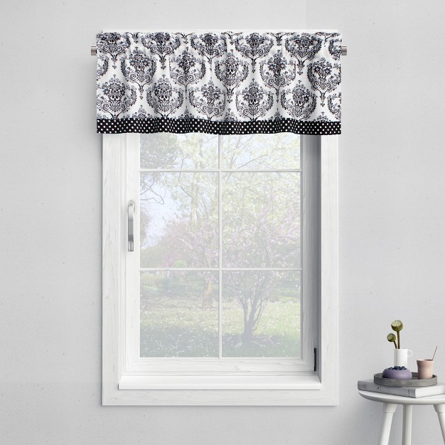 Bacati Classic Damask White black Window Valance