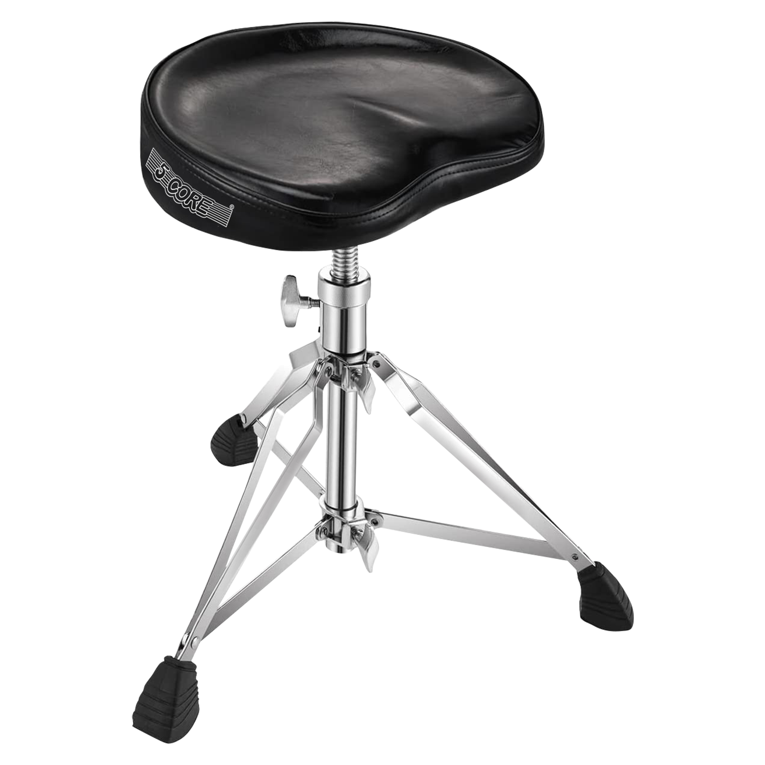 5 Core Drum Throne Saddle Black| Heavy Duty Height Adjustable Padded Comfortable Drum Seat| Stools Chair  Style with Double Braced Anti-Slip Feet and Two Drumsticks for Adults Drummers- DS CH BLK SDL HD