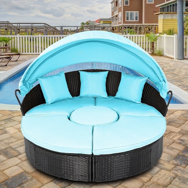 Moasis Patio Round Outdoor Daybed with Retractable Canopy