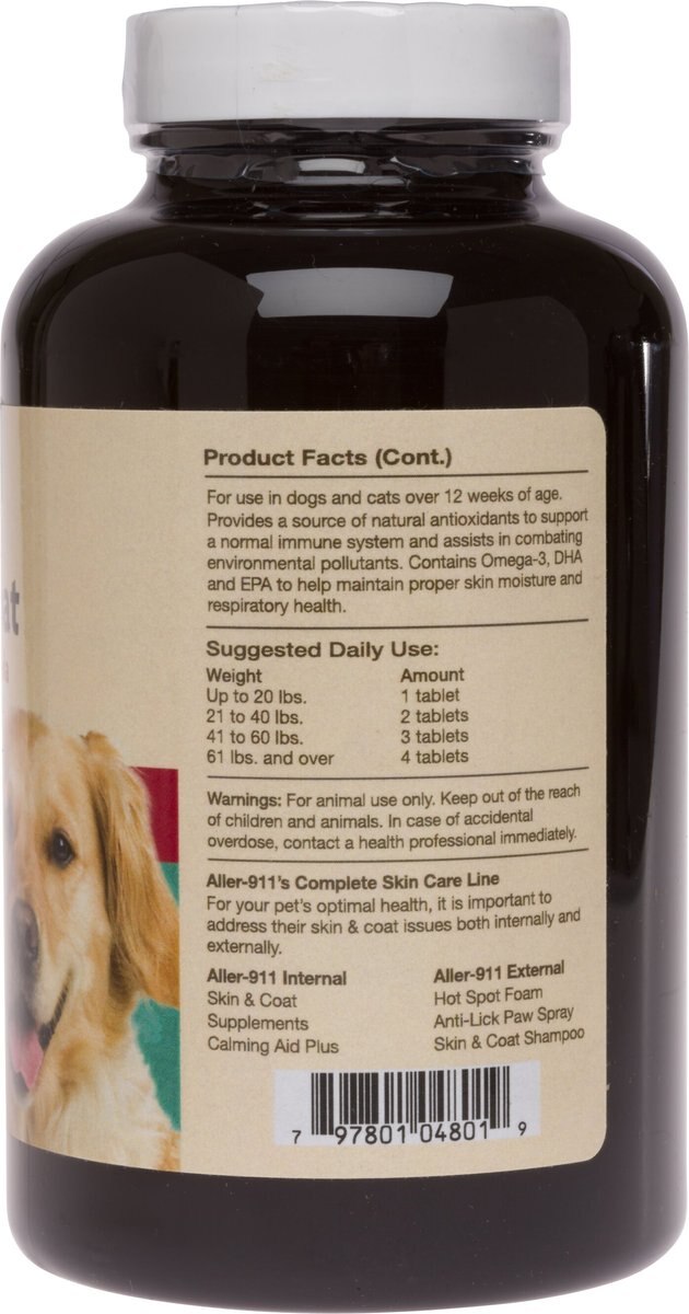 NaturVet Aller-911 Plus Antioxidants Chewable Tablets Allergy Supplement for Cats and Dogs