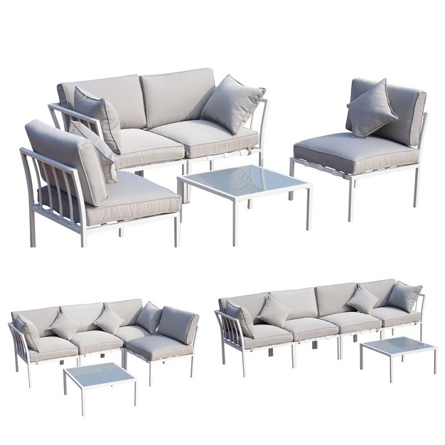 Outsunny 5 Piece Outdoor Furniture Patio Conversation Seating Set 2 Sofa Chairs amp Coffee Table White